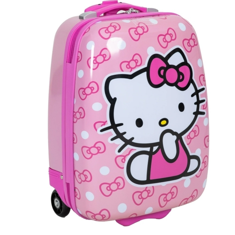 Hello Kitty 16" hard side rolling carry on luggage bag w handle travel suitcase